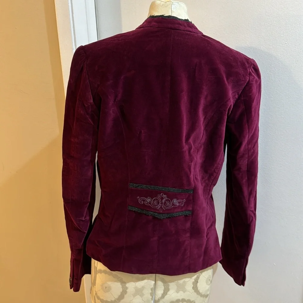 Robert Graham Velvet Deep Wine Purple Cropped Lined Pockets Button Up Jacket 4